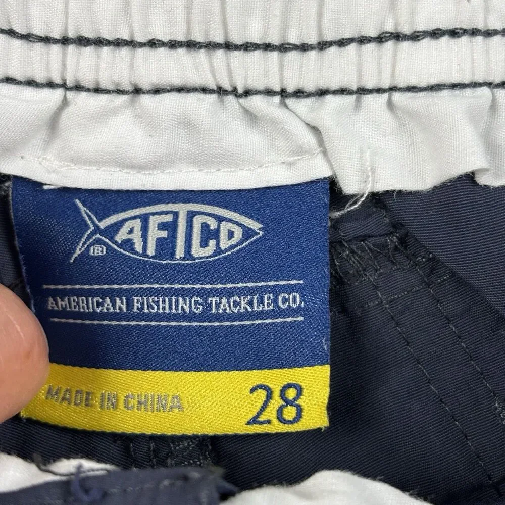 AFTCO Fishing Shorts Men's 28 Navy Blue 5.5” Inseam Cargo Pockets Outdoor Nylon